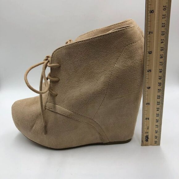 Y2K Rue 21 Women's Tan Covered Wedge Heel Lace Up Unworn Shoes Large 8/9 - Picture 8 of 9